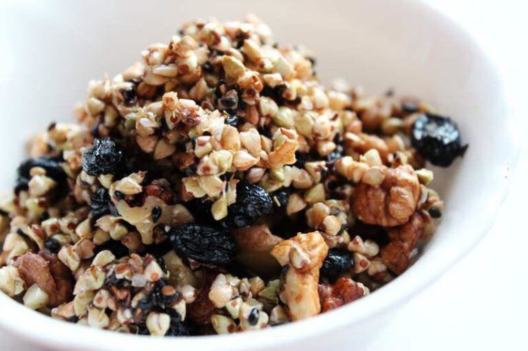 Buckwheat with the addition of dried apricots and prunes - a menu item option of buckwheat